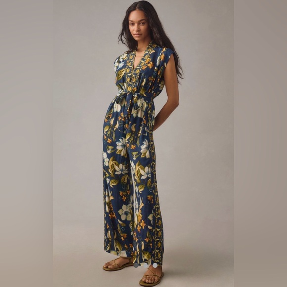 FARM Rio Pants - Farm Rio x Anthropologie Hummingbird Floral Jumpsuit